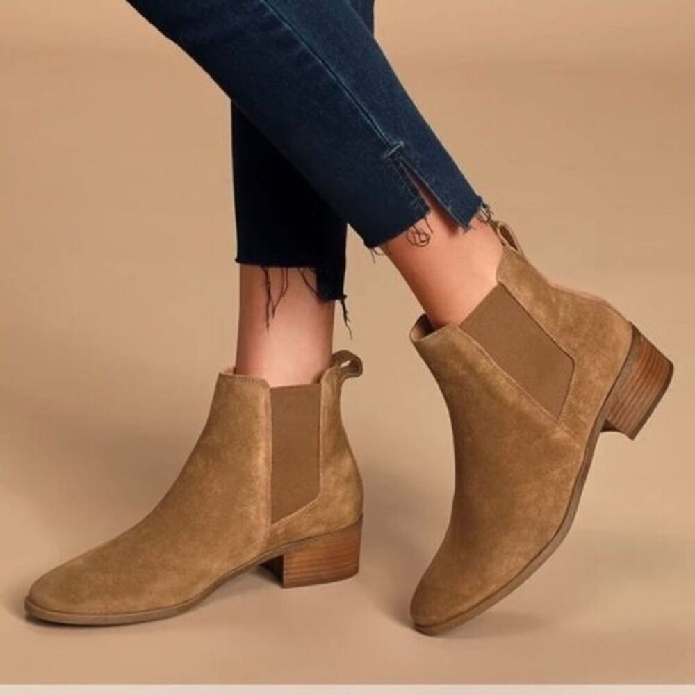 [Steve Madden] Dover Brown Suede Leather Block Heel Chelsea Ankle Boots Size 8.5